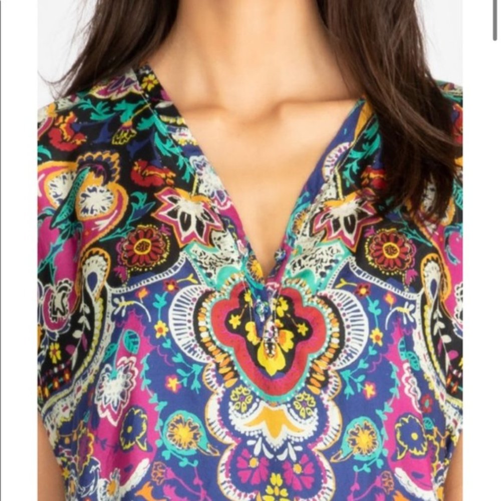 Johnny Was Multicolor Paisley Maxi Dress - Purple, Blue, Pink, Green - Picture 5 of 10